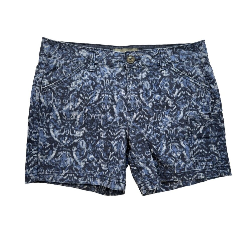 Eddie Bauer Womens Slightlu Curvy Cargo Shorts Size 8 Blue Paisley Pockets Boho